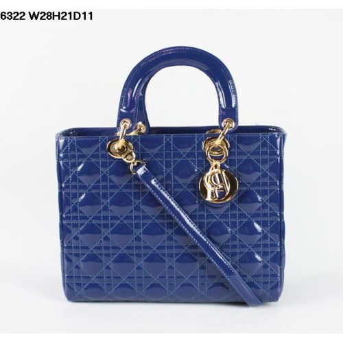 Bolso Christian Lady Dior Charol Azul 6322 Oro