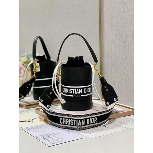 Bolso bombonera Dior Bubble Maple Leaf en relieve de piel de becerro C9300 negro