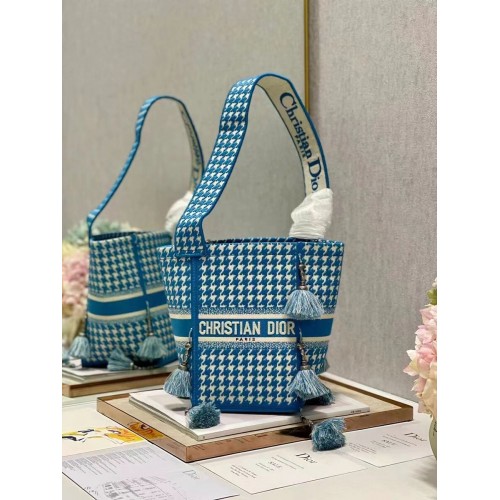 Bolso bombonera Dior Bubble Maple Leaf bordado C1076 azul