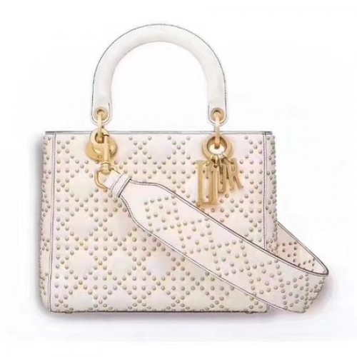 Bolso Dior Lady Dior Original Piel De Oveja CD3892 Blanquecino