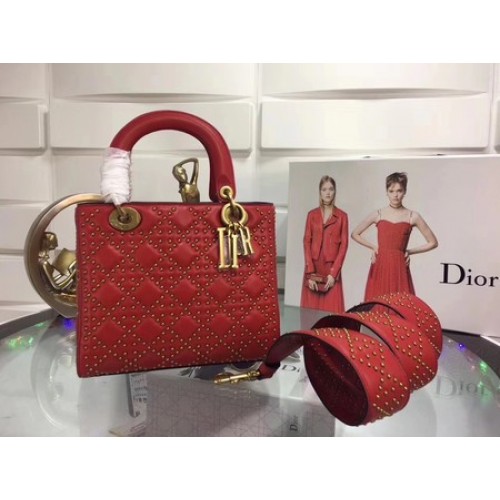 Bolso Dior Lady Dior Original Piel De Oveja CD3892 Rojo