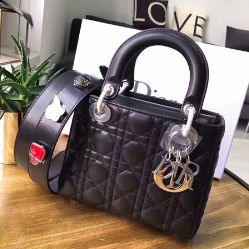 Dior Lucky Badges Bolso de piel de oveja original 88034 Negro