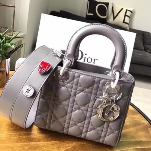 Dior Lucky Badges Bolso de piel de oveja original 88034 Gris