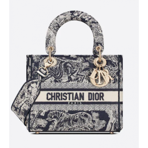BOLSO MEDIANO LADY D-LITE Dior Azul Toile de Jouy Bordado inverso M0565