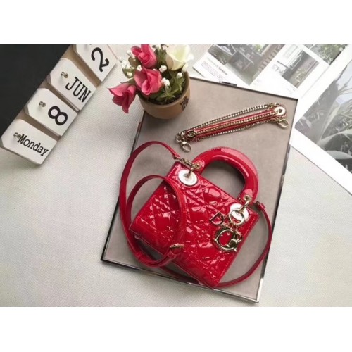 Dior BOLSO MINI LADY DIOR DE BECERRO M0505O rojo cereza