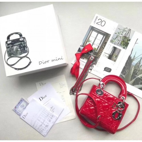 Dior BOLSO MINI LADY DIOR DE BECERRO M0505O rojo cereza