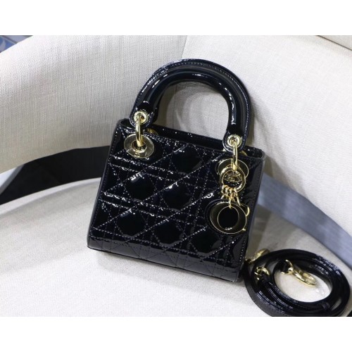 Dior MINI LADY DIOR BECERRO Negro BOLSO M0505O-2 Oro