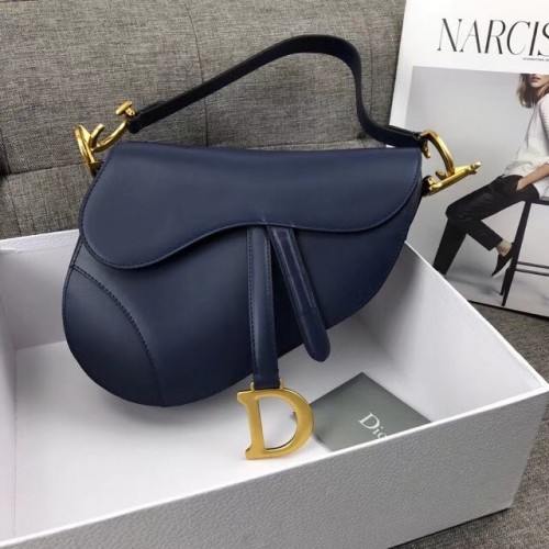 Dior MINI SADDLE BAG PIEL DE BECERRO M0447 azul oscuro