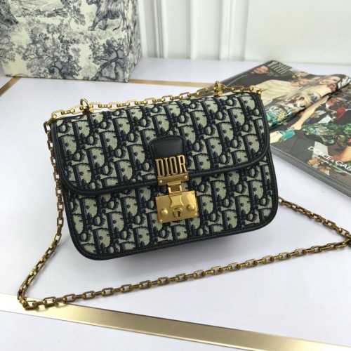 Bolso Dior Oblique Canvas Chain Shoulder Flap Bag S2013 azul marino