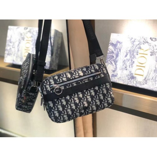 Bolso de hombro de lona Dior Oblique 5569 AZUL