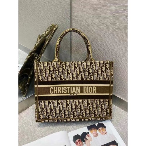 DIOR BOOK TOTE SMALL Terciopelo bordado oblicuo M1296ZW Marrón