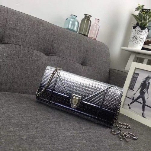 Minibolso de hombro Dior Original de piel de vaca 3780 plateado y negro