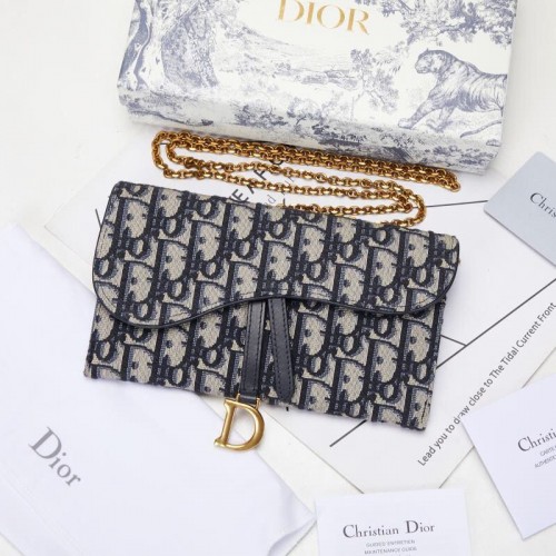 Dior SADDLE DENIM CANVAS Chain Clutch bag S5614 azul oscuro
