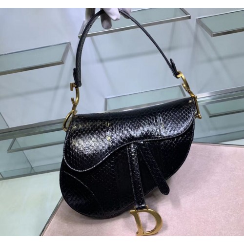 Dior SADDLE Bolso tote de piel de serpiente C9046 negro