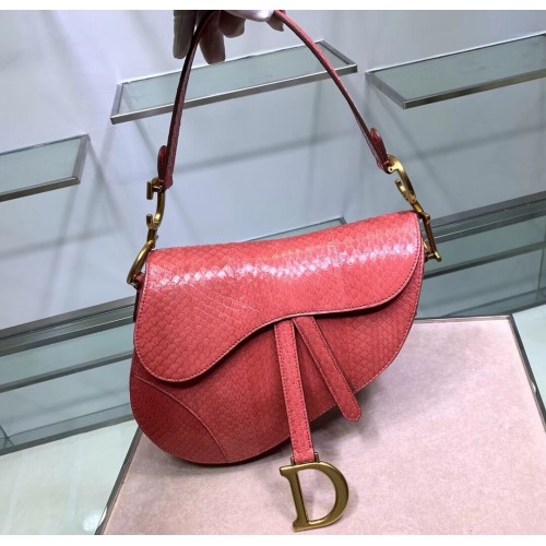 Dior SADDLE Bolso tote de piel de serpiente C9046 rosa