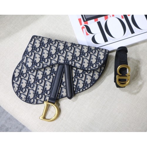 Dior Saddle Flat Belt Pouch Oblique Jacquard M0448 Azul