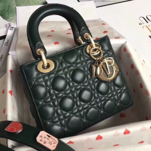 Insignias de la suerte de Dior Bolso tote de piel de oveja original A88035 Verde negruzco