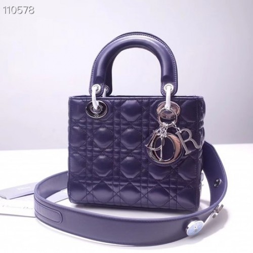 Insignias de la suerte de Dior Bolso tote de piel de oveja original A88035 azul oscuro