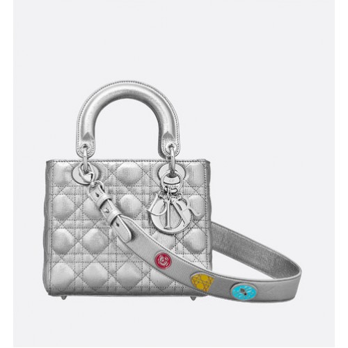 Insignias de la suerte de Dior Bolso tote de piel de oveja original A88035 plata