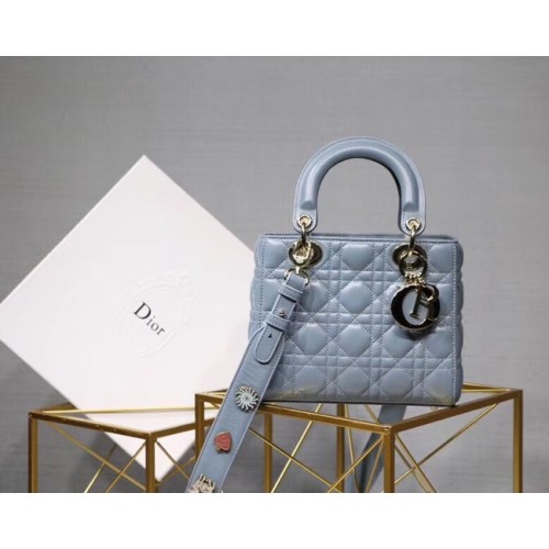 Insignias de la suerte de Dior Bolso de mano original de piel de oveja A88035 azul cielo