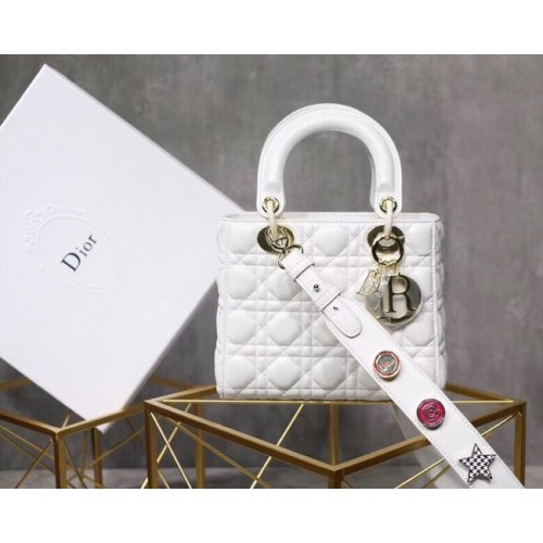 Insignias de la suerte de Dior Bolso de mano de piel de oveja original A88035 blanco