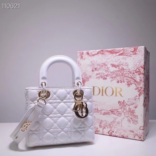 Insignias de la suerte de Dior Bolso de mano de piel de oveja original A88035 blanco