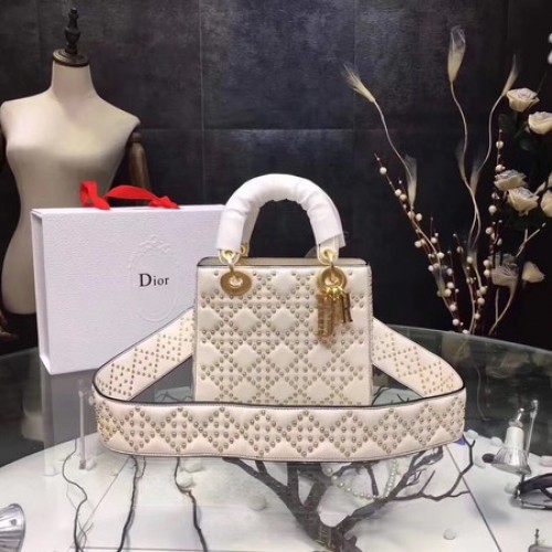 Dior mini Bolso Lady Dior Original Piel de Oveja CD3891 Blanquecino