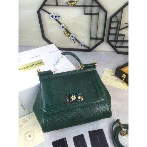 Dolce Gabbana SICILY Bolso tote con estampado de lagarto BB4137 Verde