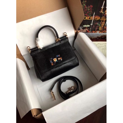 Bolso Dolce Gabbana Origianl Lizard Leather Flower Logo BB4137 Negro