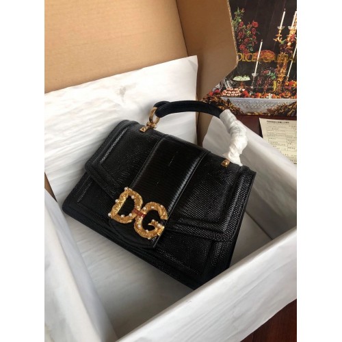 Dolce Gabbana Origianl Bolso de Piel Piel de Lagarto 4916F Negro