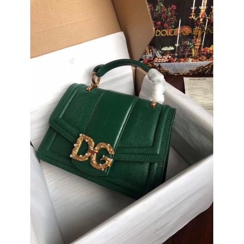 Dolce Gabbana Original Bolso de Piel Piel de Lagarto 4916F Verde negruzco