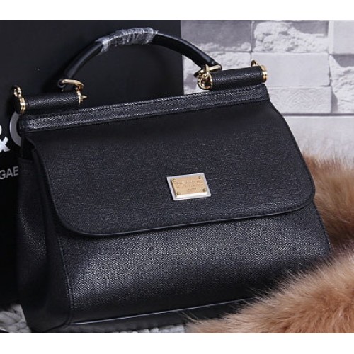 Dolce Gabbana SICILY Bolso tote de piel de becerro BB4136 Negro