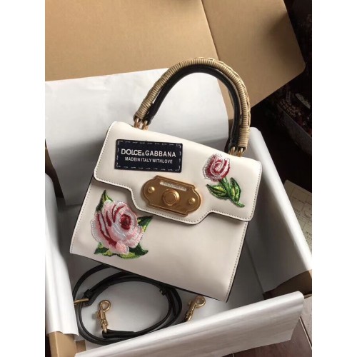 Dolce Gabbana SICILY Bolsos tote de piel de becerro de crisantemo 5588-2 blanco