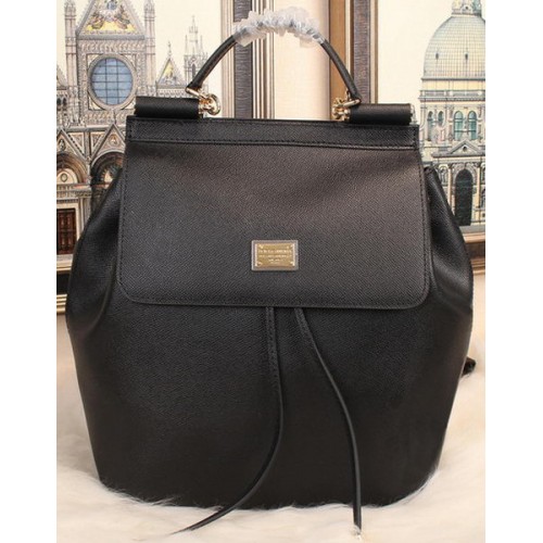 Dolce Gabbana SICILY Litchi Mochila De Piel BB50168 Negro