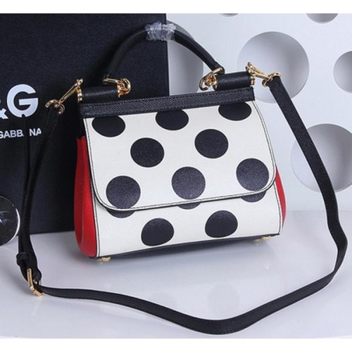 Dolce Gabbana Bolsos tote pequeños SICILY de piel de becerro con crisantemo DG29877 Blanco y negro