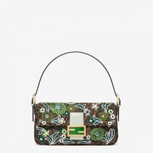 FENDI BAGUETTE 1997 FF Vertigo bolso jacquard con bordado 8BR792 verde