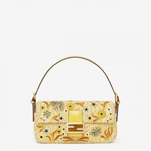 FENDI BAGUETTE 1997 FF Vertigo bolso jacquard con bordado 8BR792 amarillo