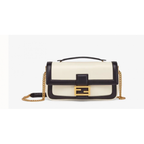 FENDI BAGUETTE CHAIN Bolso de napa blanco y negro 8BR783A