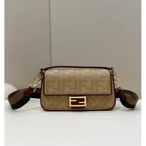 FENDI BAGUETTE CHAIN FF bolsa de tela 8BR600A marrón
