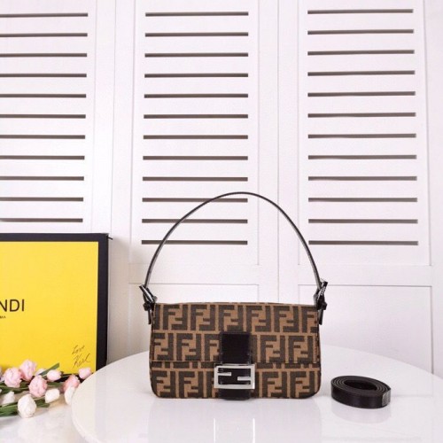 Bolso de tela FENDI BAGUETTE negro 8BR011 Hardware plateado