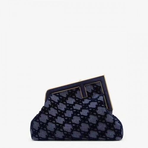 FENDI FIRST MEDIUM bolso de ante 8BP127A azul oscuro