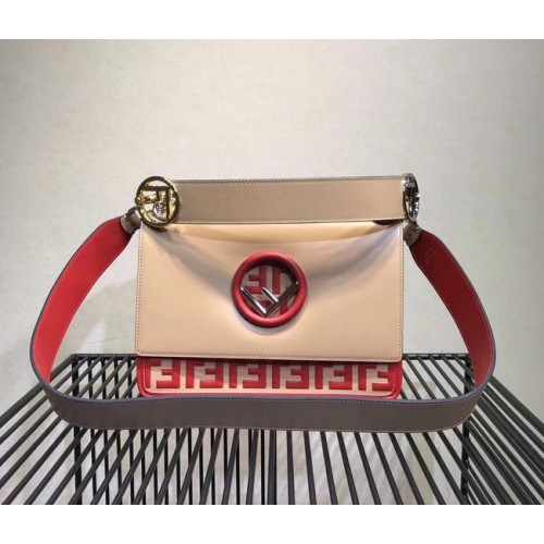 Bolso de hombro de cuero FENDI Kan I 8BT284 Albaricoque y rojo