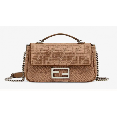 Bolso de tela FENDI MIDI BAGUETTE CHAIN FF 8BR793 Beige