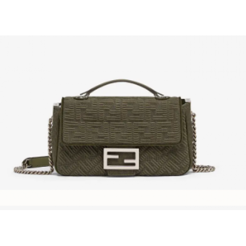Bolso de tela FENDI MIDI BAGUETTE CHAIN FF 8BR793 Verde