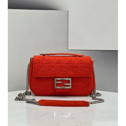 Bolso de tela FENDI MIDI BAGUETTE CHAIN FF 8BR793 Rojo