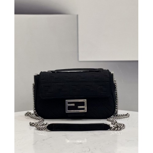 Bolso de tela FENDI MIDI BAGUETTE CHAIN FF 8BR793 negro
