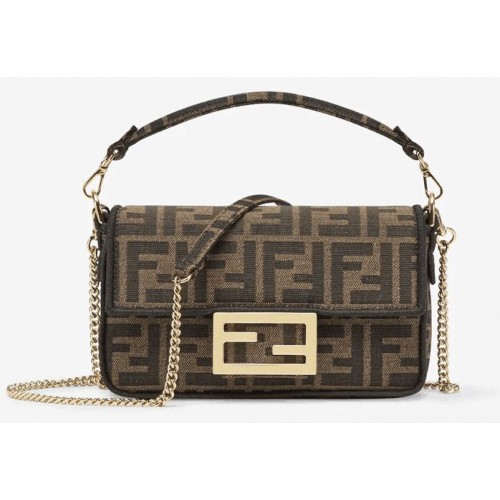 Bolso de tela FENDI MINI BAGUETTE CHAIN FF 8852 marrón