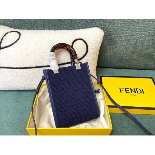 FENDI MINI SUNSHINE SHOPPER FF minibolso de tela 8BS051AG azul oscuro