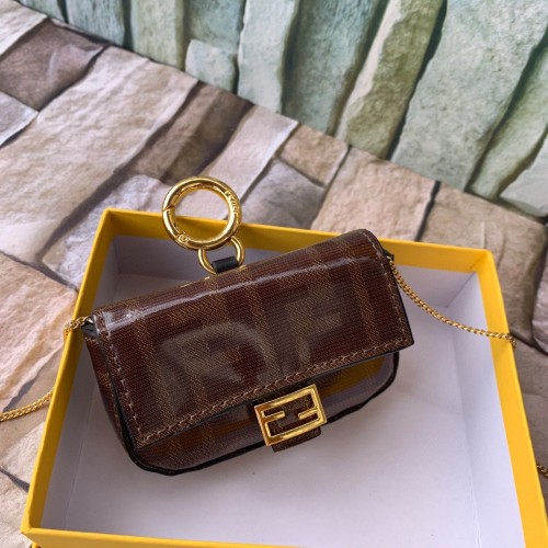 FENDI NANO BAGUETTE CHARM Bolso de cuero original de napa 7AR844 Marrón