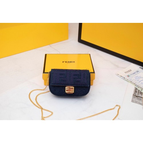 FENDI NANO BAGUETTE CHARM Bolso de lona de napa 7AR844 Negro